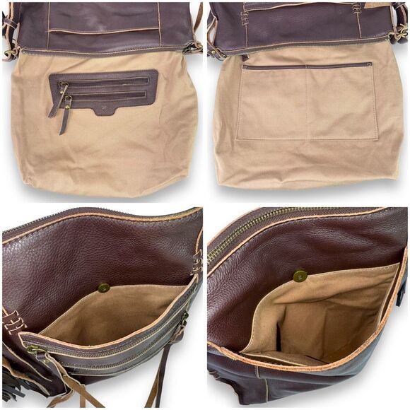 Lucky Brand Vintage Crossbody Hobo Shoulder Bag Tassels Brown Leather Western - Picture 7 of 14